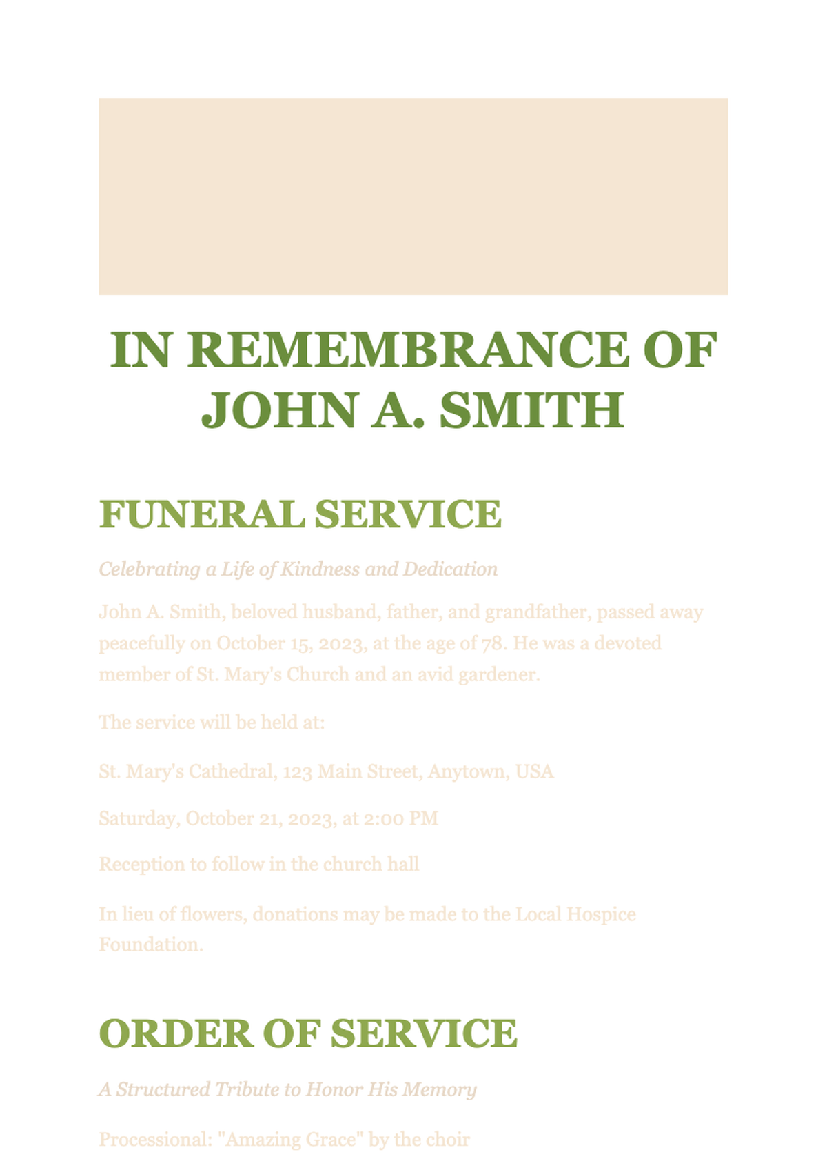 Elegant funeral service order of service with floral sidebar and pallbearers list_variant_3